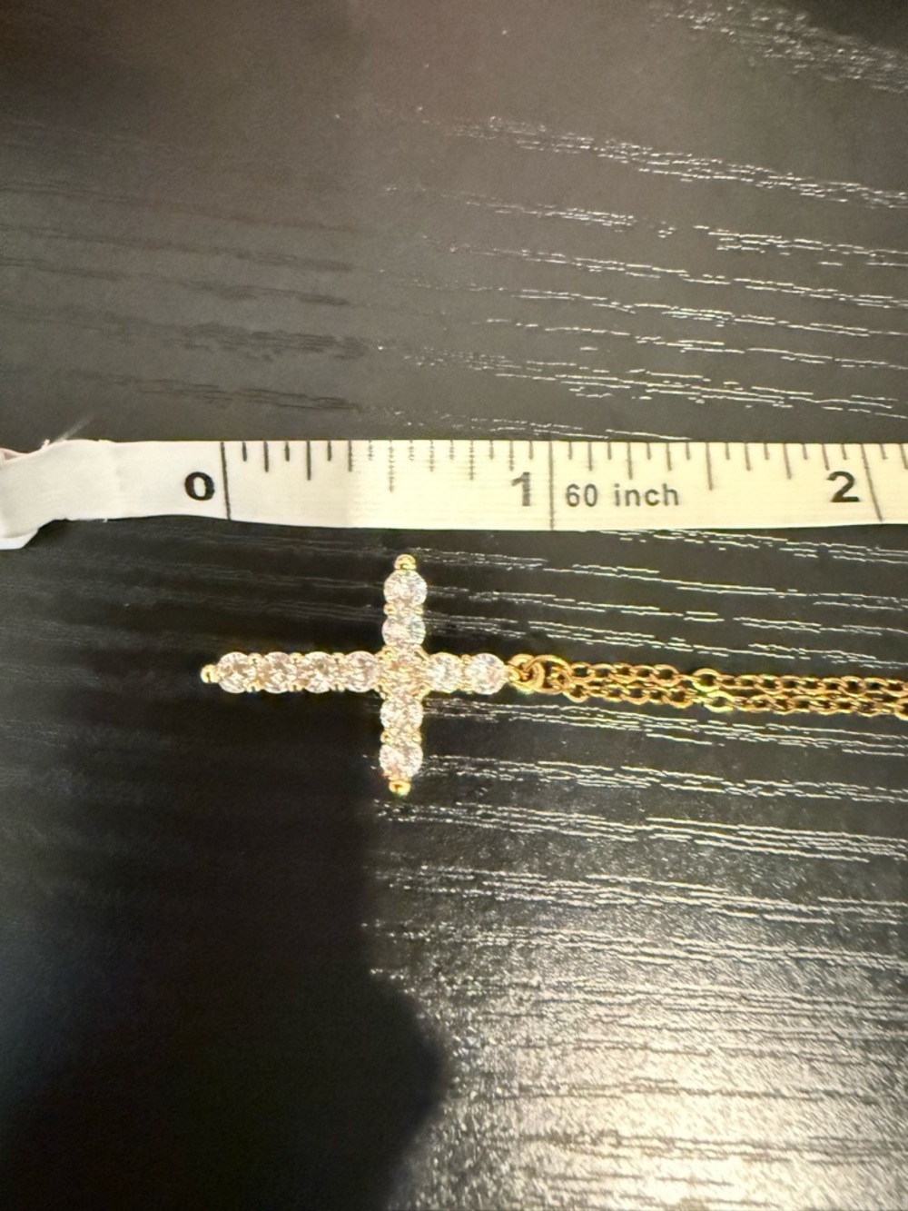 Gold Tone Cross Necklace w/ CZ Stones | Dainty Chain - Picture 6 of 6